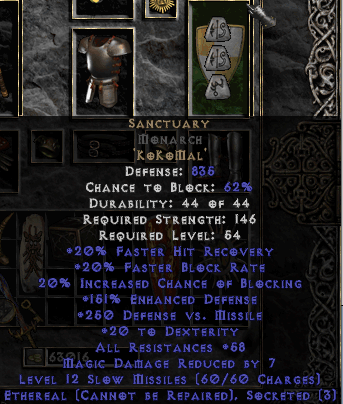 Sanctuary Rune Word in Ethereal Monarch
